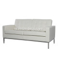 Florence Knoll White Genuine Leður 2 sæti sófi